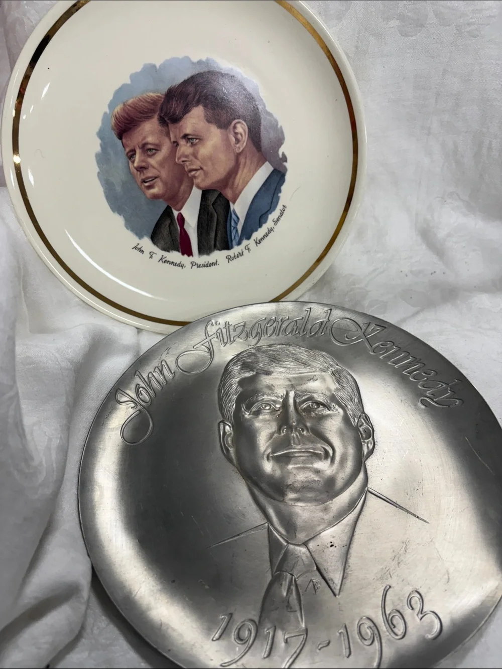 John F. Kennedy Commemorative Decorative Plates - Silver & White